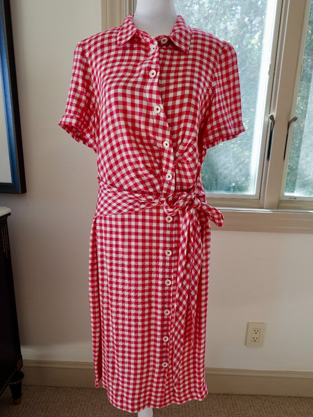Madeleine Curve Gingham button down shirt dress midi